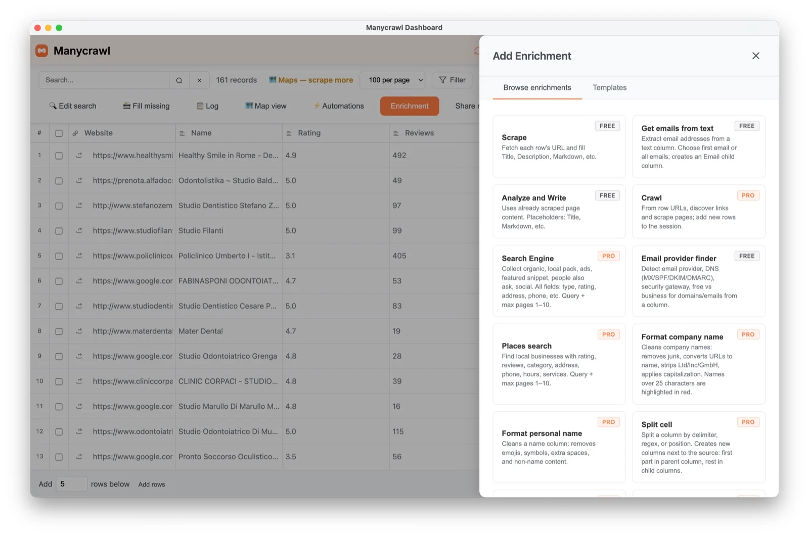 The Add Enrichment picker with enrichment types